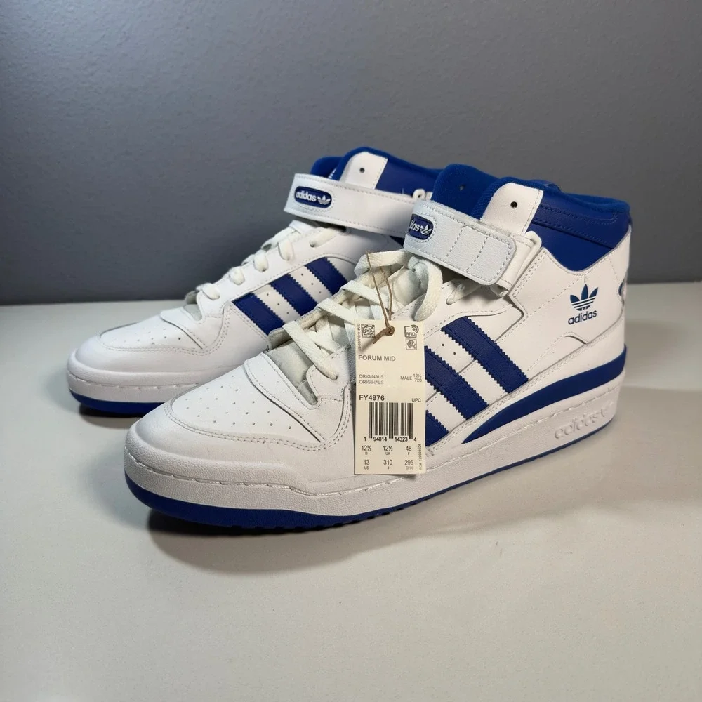 Adidas Forum Mid Sneakers Men Size 13 White Blue New FY4976 High Top Strap